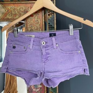 AG low rise purple shorts.